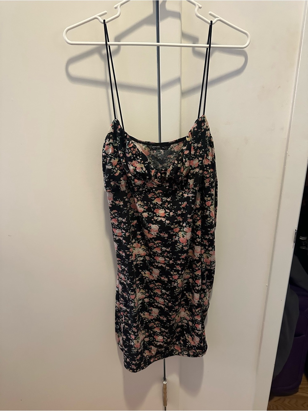 Black Floral Slip Dress with Pink & Cream Roses